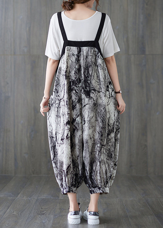 Art Ink Printing Pocket Patchwork Lantern Pant Strap Jumpsuit Spring