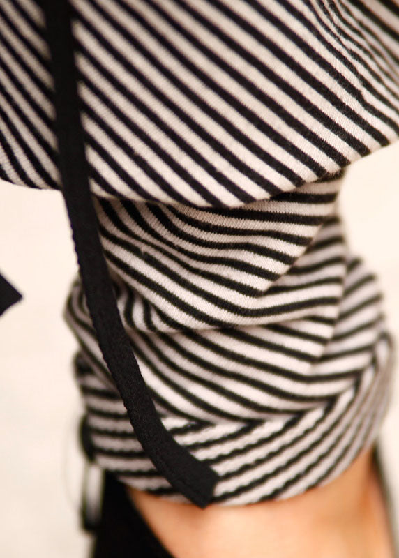 Loose Black Grey Patchwork Striped Drawstring Pants Spring