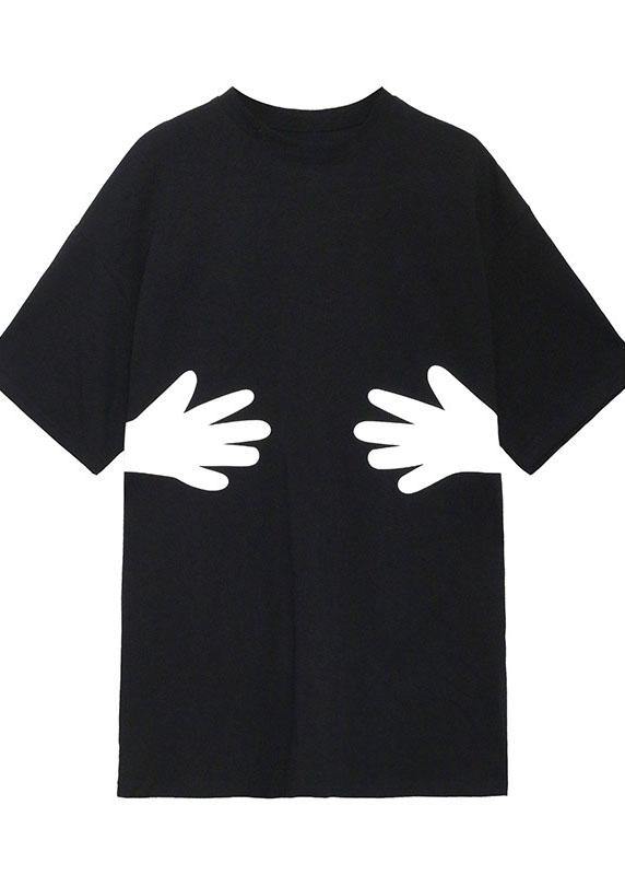 Black O Neck Hug Pattern Cotton Tee
