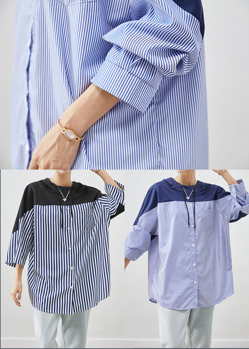 Art Black Hooded Pocketspatchwork Cotton Sweatshirt Fall