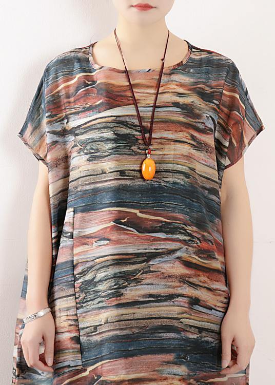 Summer Round Neck Chiffon Short Sleeve Printed Dress