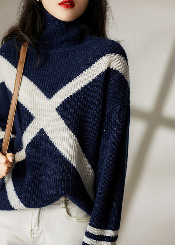 Navy Turtleneck Cozy Wool Sweaters Long Sleeve