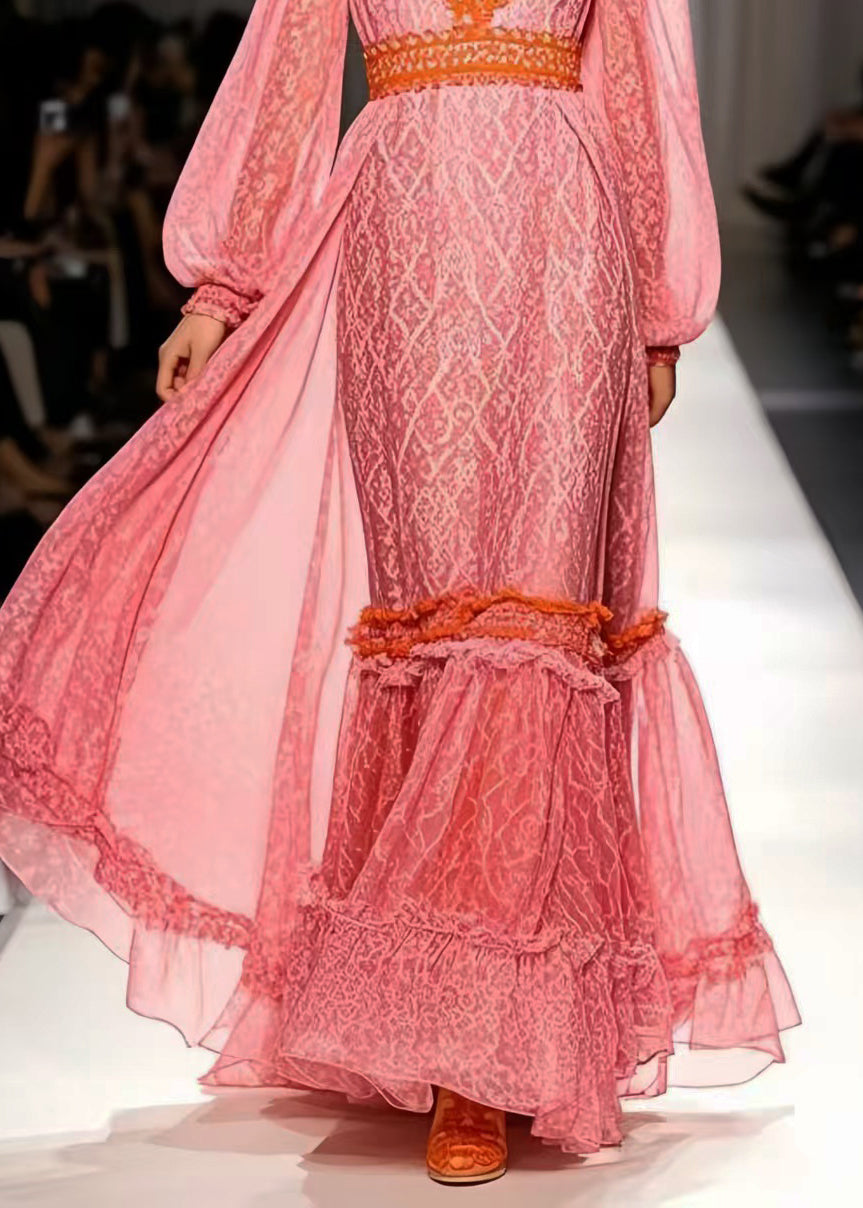 Pink Cinched Exra Large Hem Chiffon Party Dress Spring