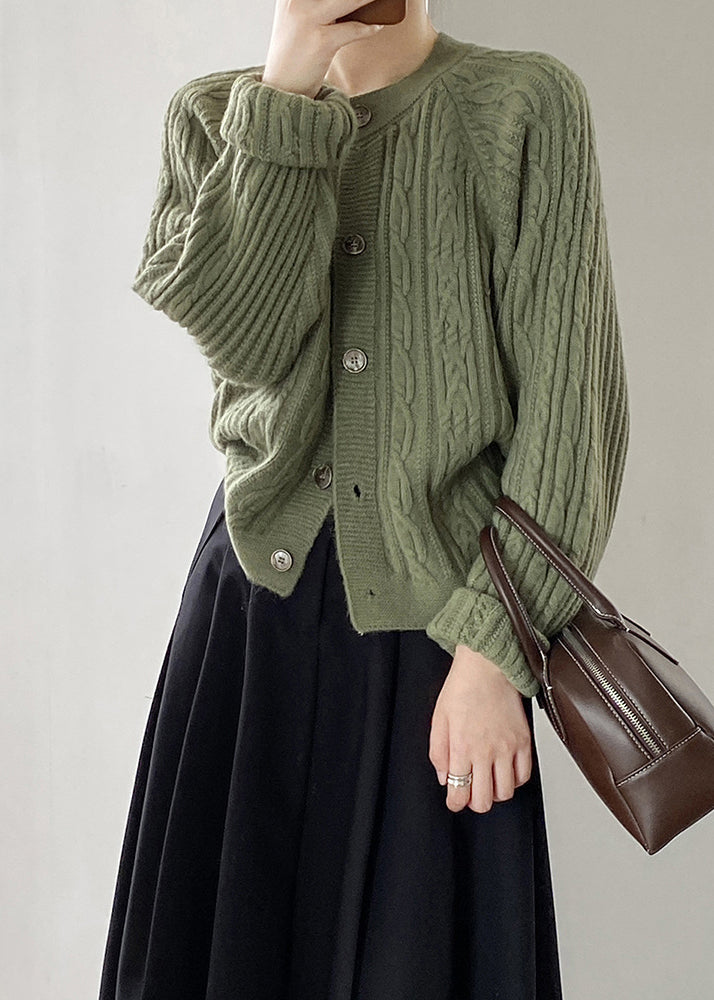 French Grey O-neck Button Cable Knit Coat Fall