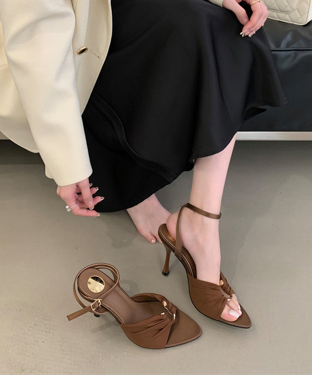 Brown Sandals Stiletto Satin Splicing Peep Toe