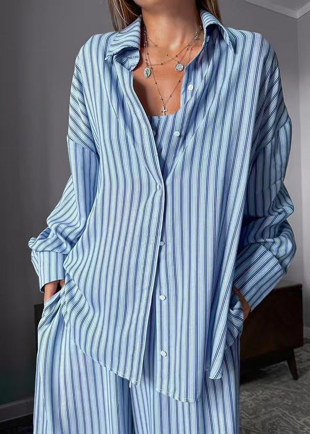 Blue Oversized Knit Tops and Shorts Sets 2 Pieces Summer