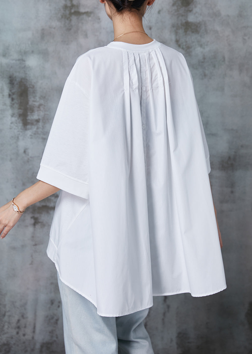 Green Cotton Pullover Sweatshirt Oversized Half Sleeve Summer