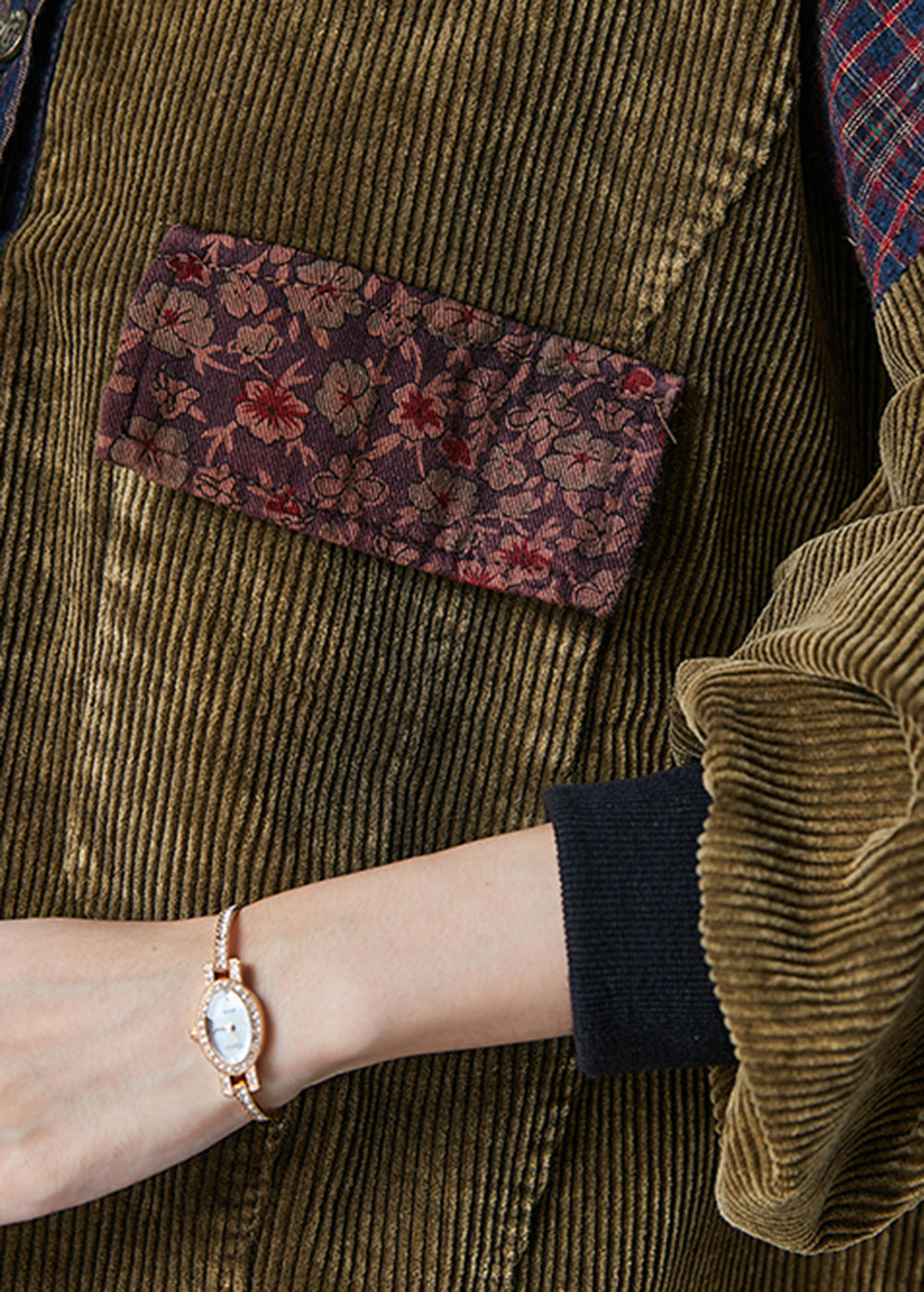 Green Oversized Patchwork Corduroy Sweatshirts Top Spring