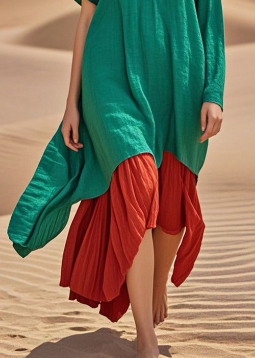 Green Oversized Patchwork Cotton Robe Dresses Summer