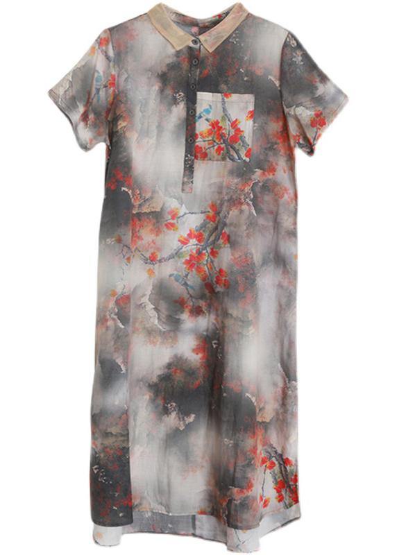 Diy Grey Print Silk Pockets Summer Vacation Dresses