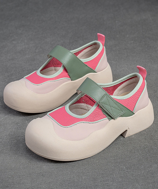 Pink Splicing Buckle Strap Chunky Loafers Shoes
