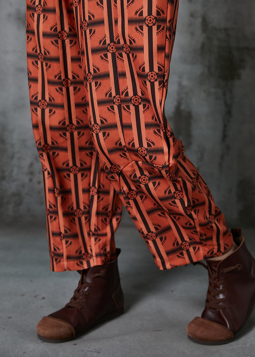 Orange Oversized Print Cotton Pants Summer