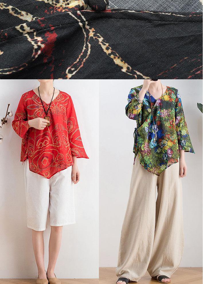 Black Print Asymmetrical Designlinen Summer Tops
