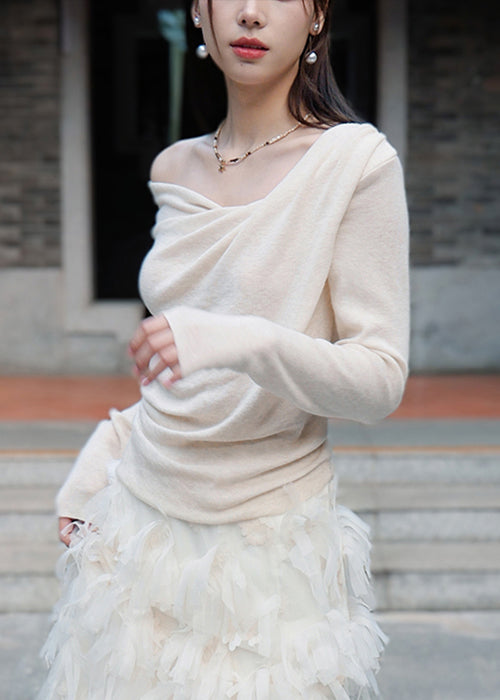 Apricot Asymmetrical Cotton Knit Blouse Spring