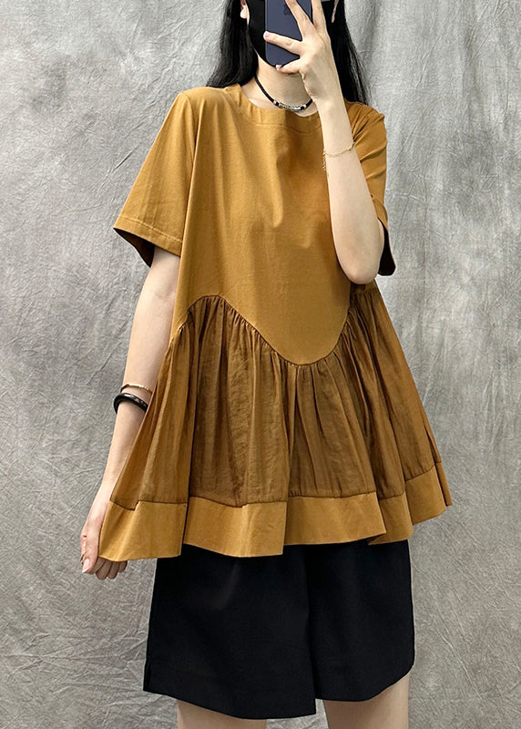 Original Coffee O-neck Patchwork Cotton T Shirt Summer