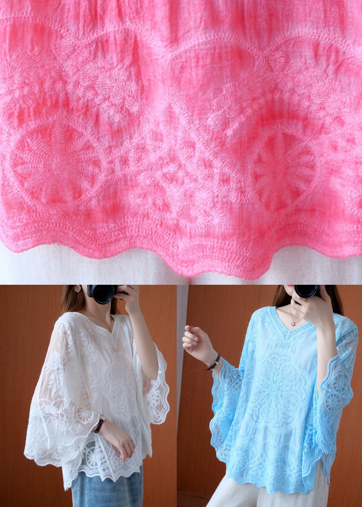 Pink Asymmetrical Design Summer Lace Top