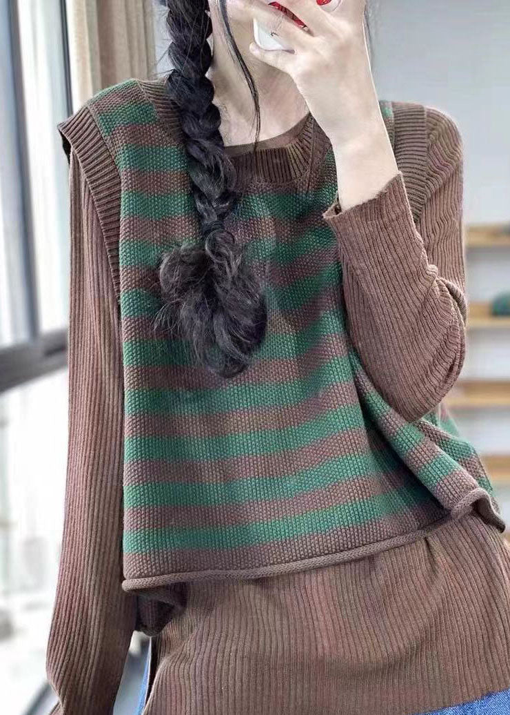 Unique Red O-neck Striped Knit Vest Spring