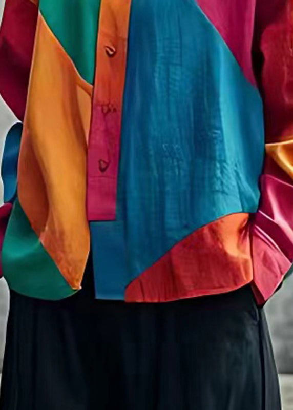 Colorblock Oversized Patchwork Linen Top Spring
