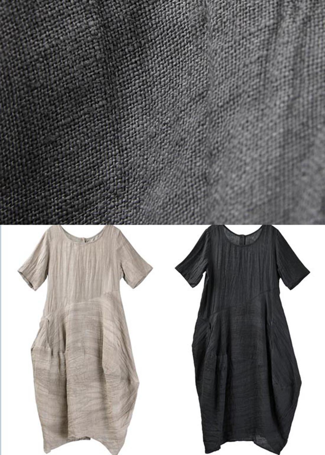Natural Grey Asymmetrical Design Cotton Linen Long Dress Summer