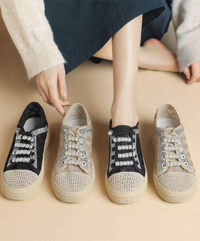 Splicing Flat Feet Shoes Black Breathable Mesh