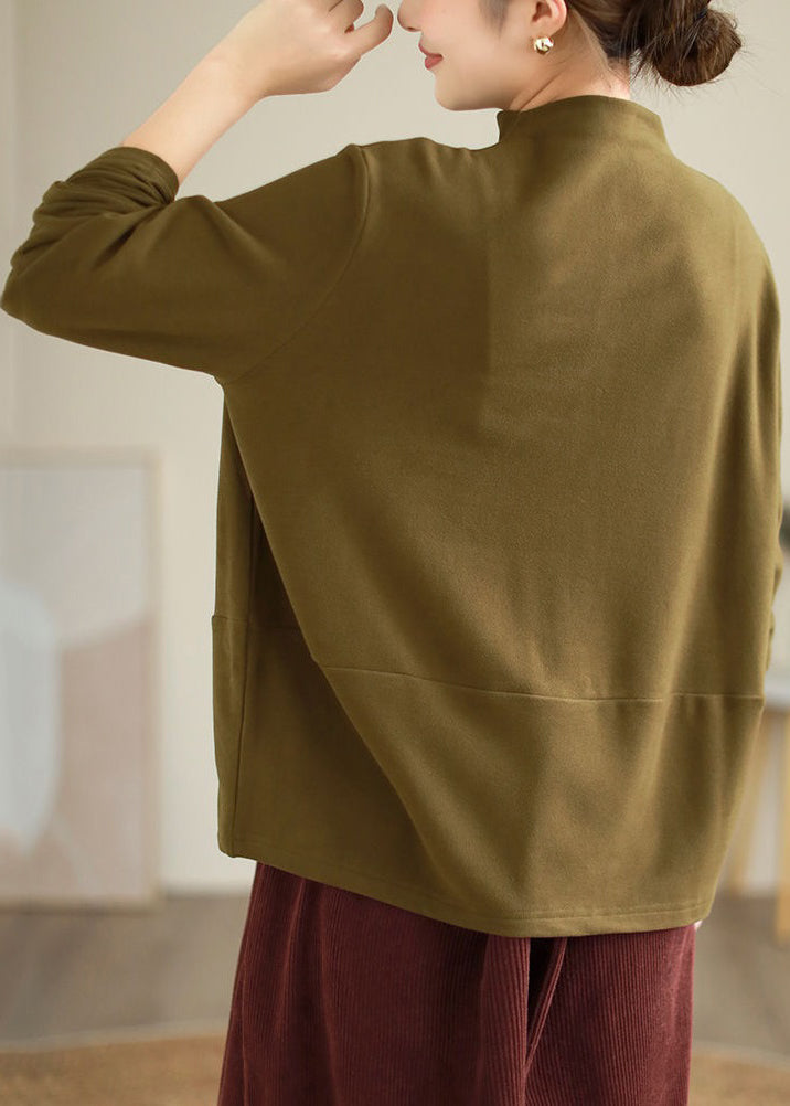 Yellow Turtleneck Cotton T Shirt Spring