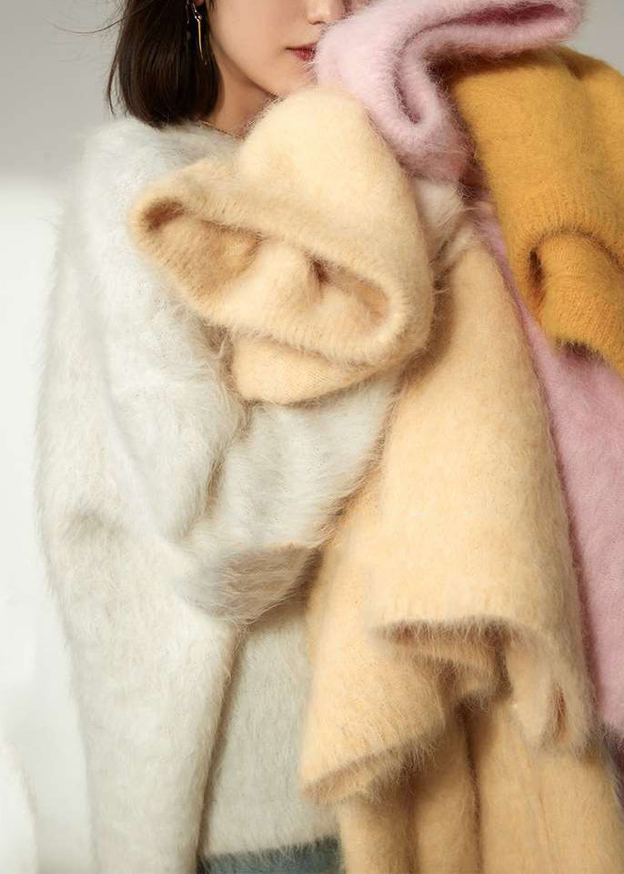 Natural White O-neck Cozy Woolen Knit Sweaters Winter