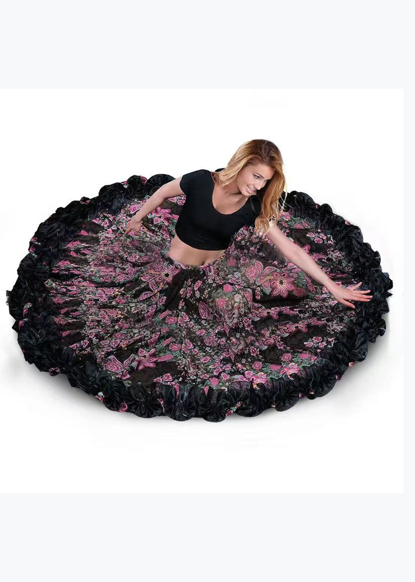 Photo Color Ruffled Print Exra Large Hem Chiffon Skirt Spring