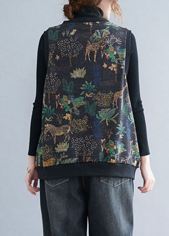 V Neck Print Button Warm Fleece Waistcoatt Winter