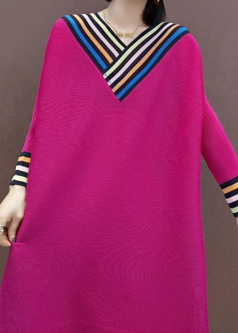 Loose V Neck Asymmetric Spring Clothes Photography Red Art Dresses