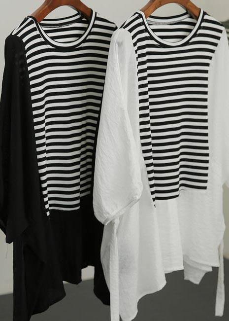 Diy White Patchwork Striped Tie Waist Cotton Summer Top