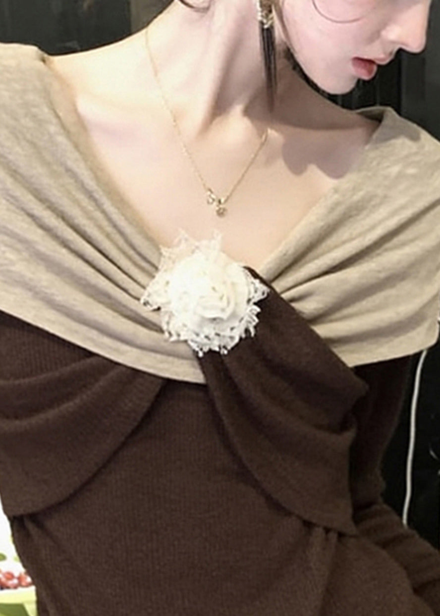 Original Design Brown Patchwork Knit Sweaters Fall