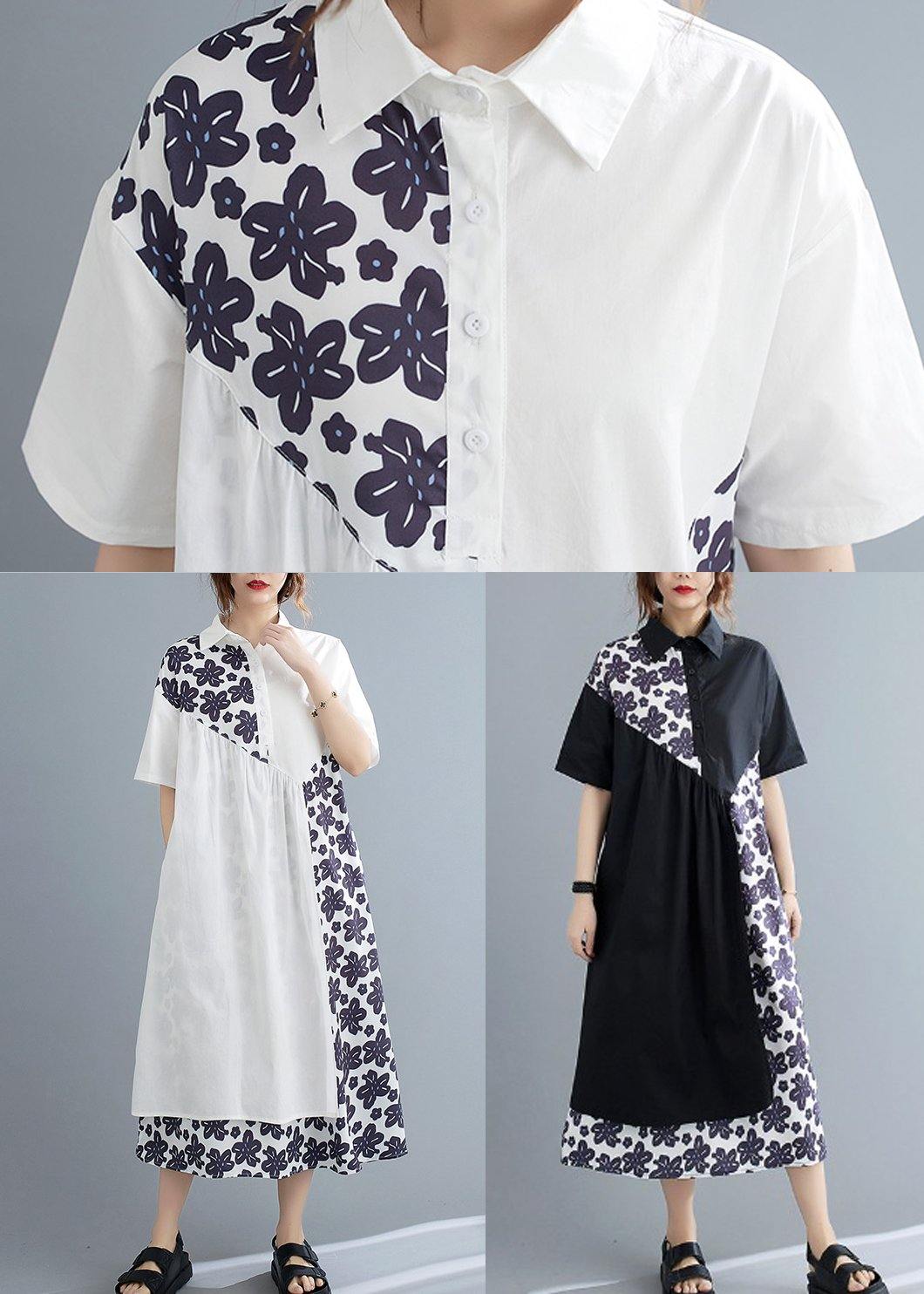 White Patchwork Print Asymmetrical Design Maxi Summer Chiffon Dress