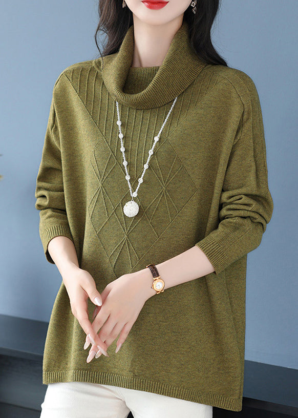 Green Turtle Neck Cozy Warm Woolen Knit Sweaters Spring