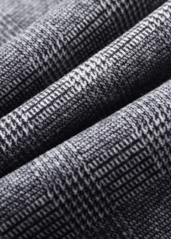 Italian Grey Plaid Pockets Straight Fall Pants