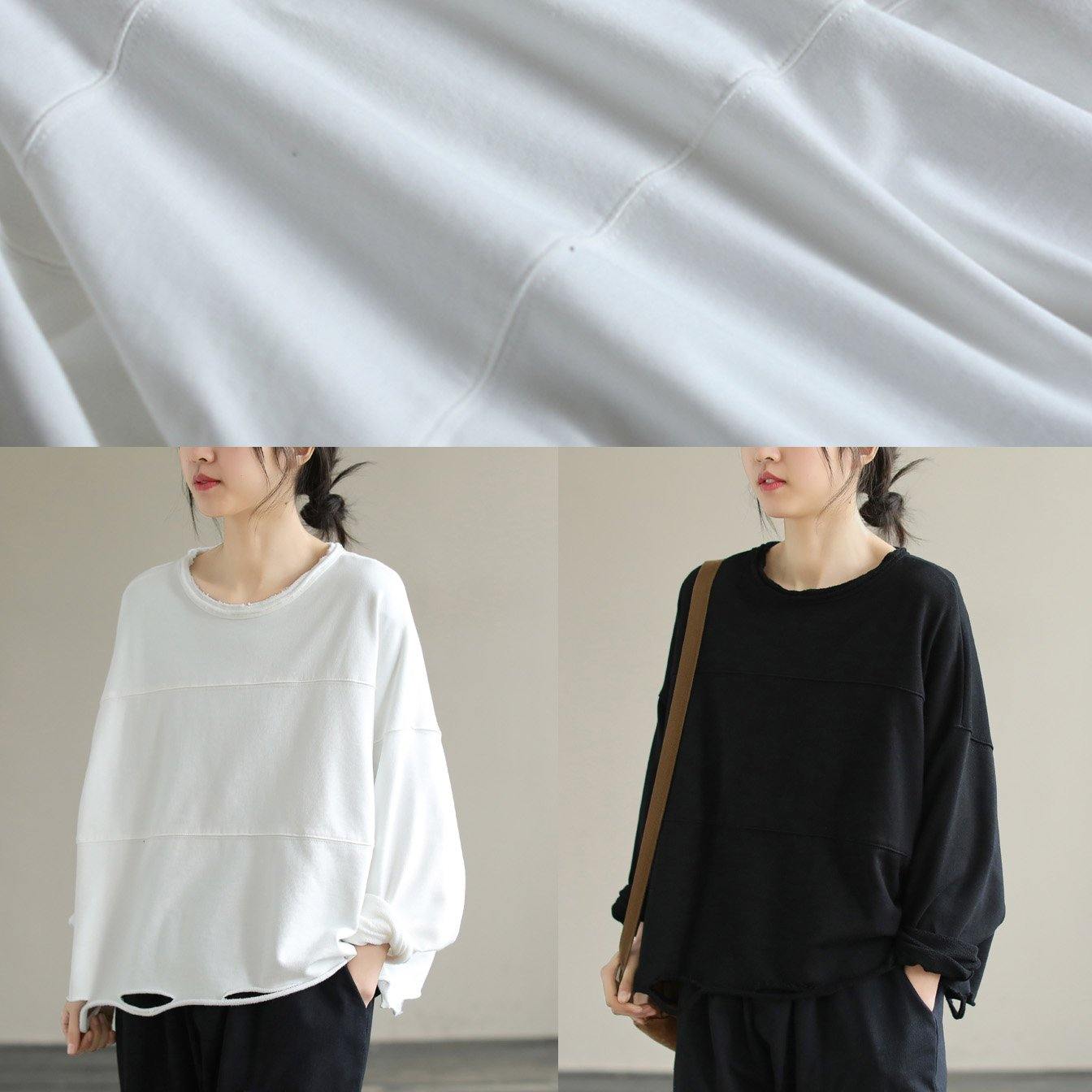 Italian O Neck Cotton Spring Tunic Pattern Pattern Black Blouse