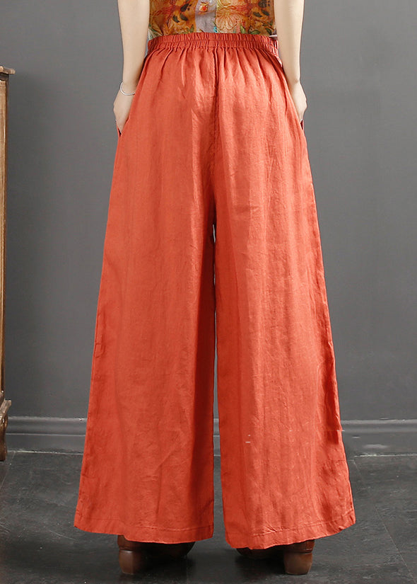Italian Purple Embroideried Pockets Linen Straight Pants Spring