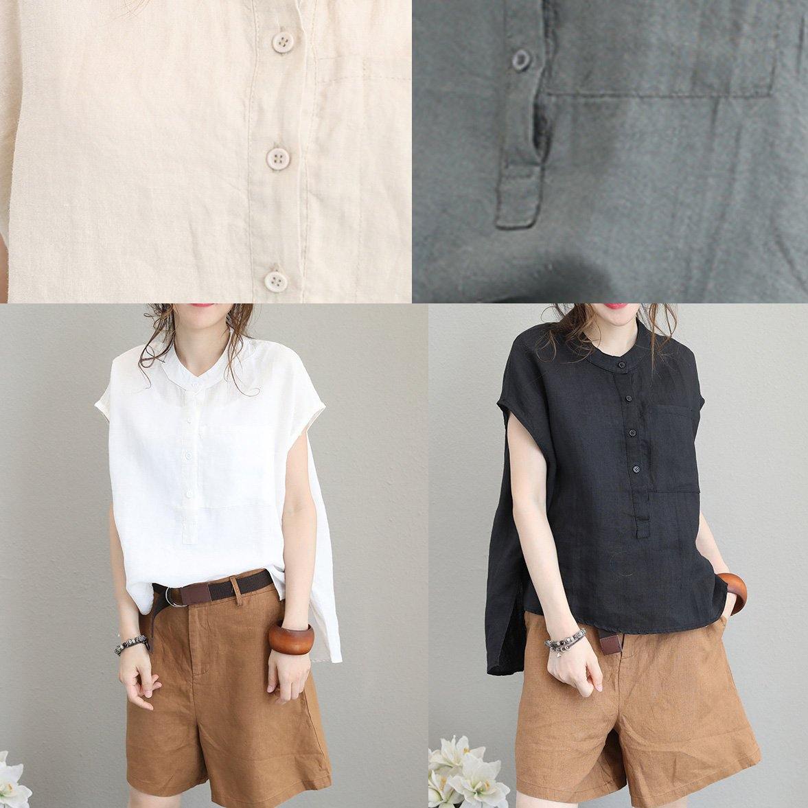 Unique O Neck Linen Tops Blouses Low High Design Clothing Green Polka Dots Shirt