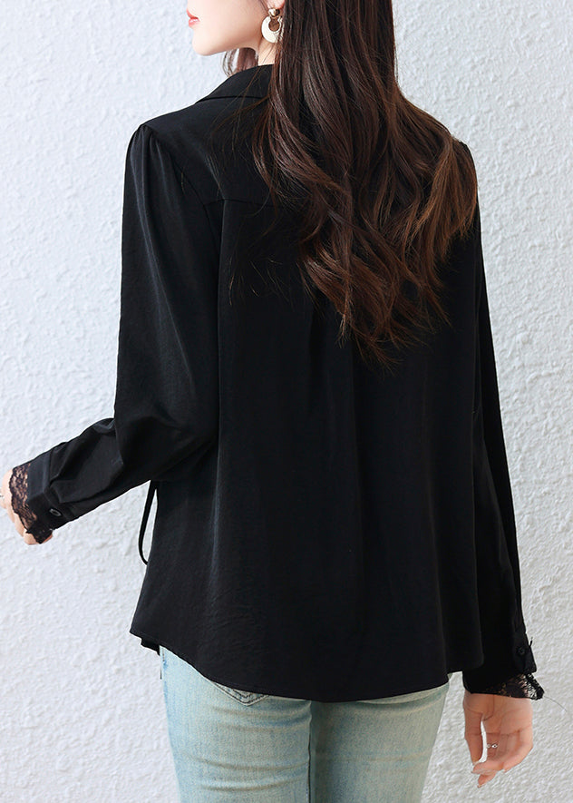 Black Asymmetrical Patchwork Tunic Shirt Top Fall