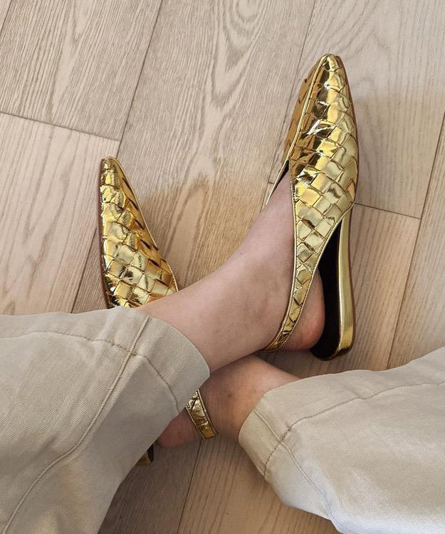 Gold Cowhide Leather Walking Sandals Square Toe