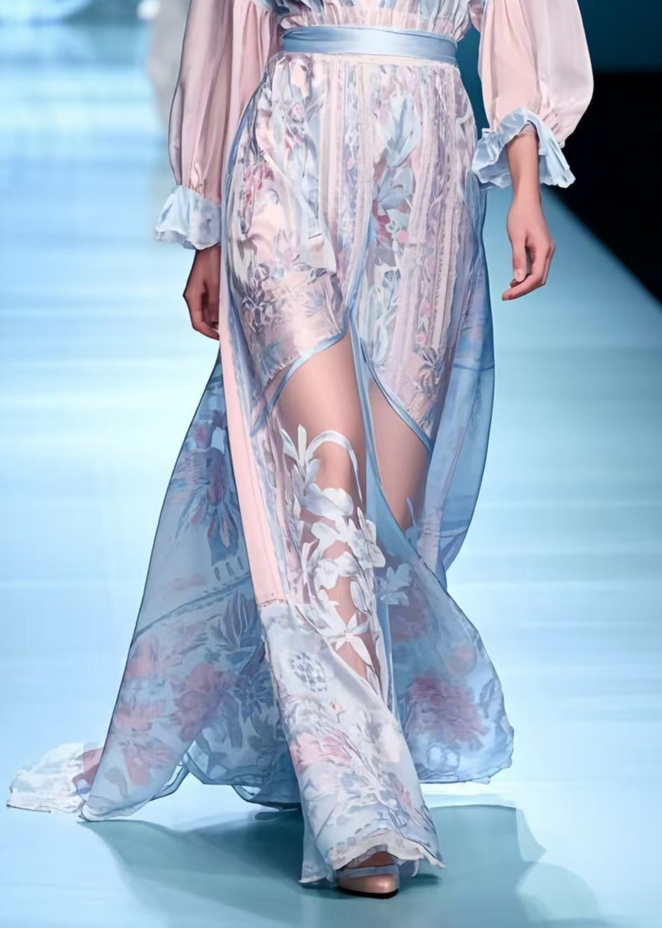Blue Jacquard Patchwork Chiffon Long Dresses Summer