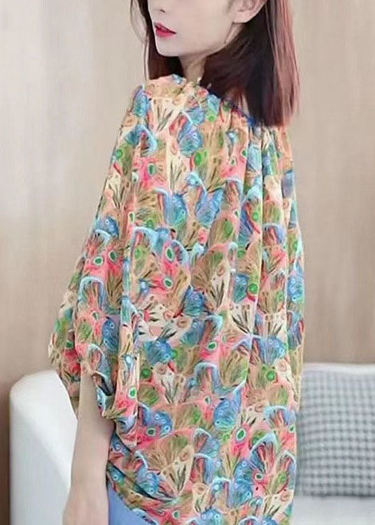 Colorblock V Neck Print Chiffon Shirt Tops Summer