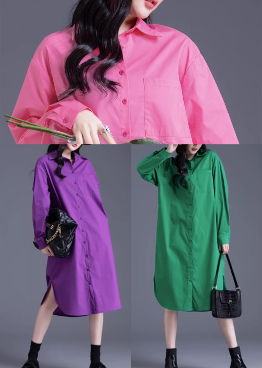 Tea Green Cotton Shirt Dress Peter Pan Collar Spring