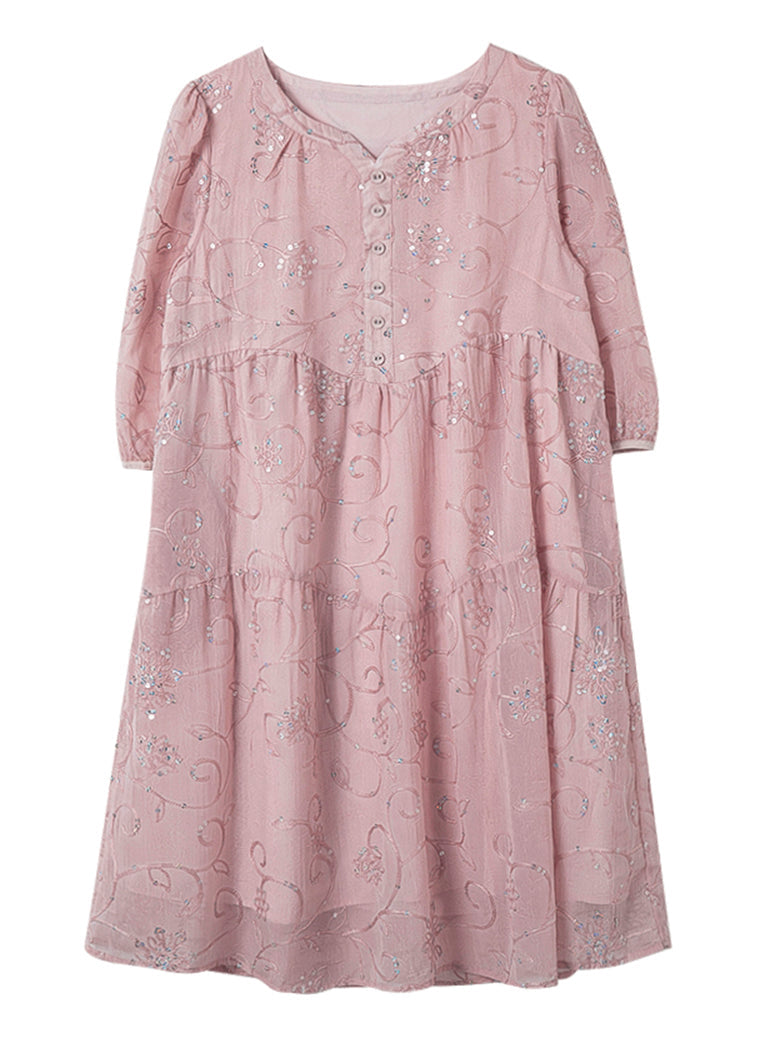 Yellow Sequins Embroidered Patchwork Cotton Dress Summer