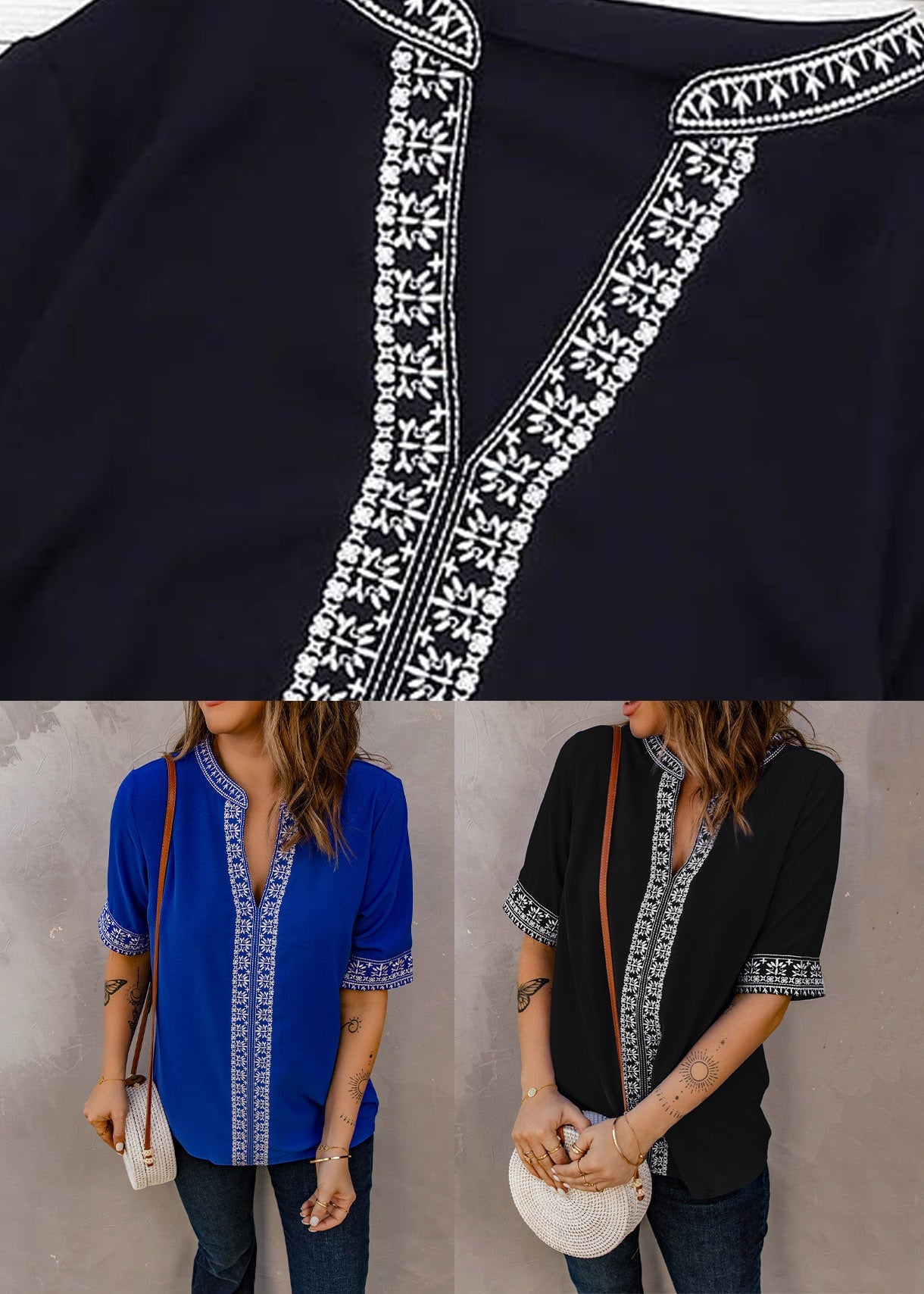 Royal Blue Embroidered Thin T Shirts Summer
