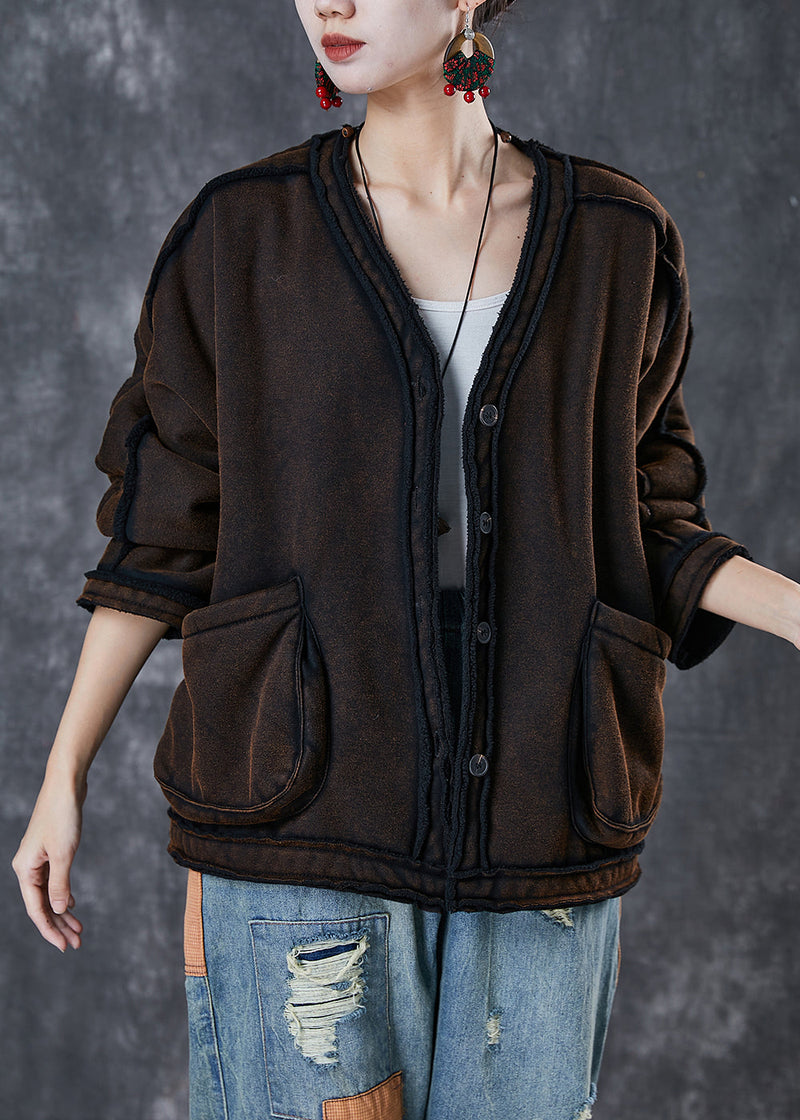 Classy Chocolate Oversized Pockets Warm Fleece Coats Winter