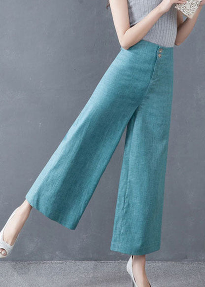 Diy Blue High Waist Button Wide Leg Springpants Trousers