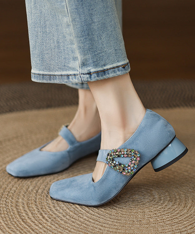 Purple Zircon Buckle Strap Splicing Suede Chunky Shoes