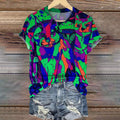 Pop Art Color Block Cat Round Neck T-shirt elevenforest