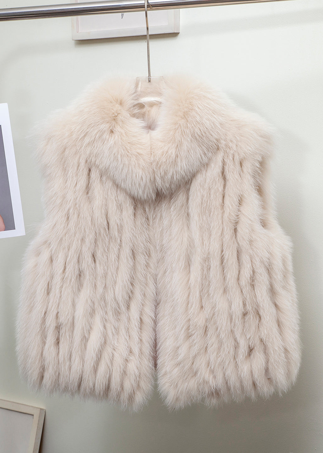 Fine Light Blue Stand Collar Leather and Fur Waistcoat Sleeveless