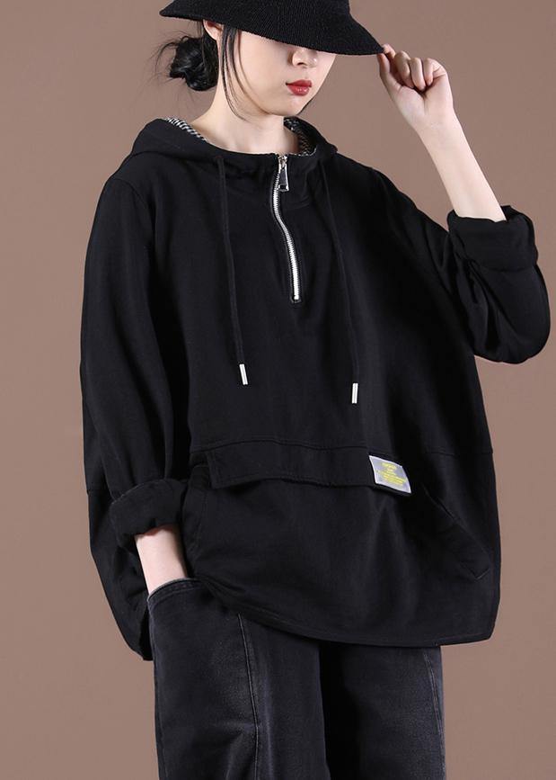 Zipper Spring Modern Blouse Black Tops